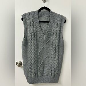Cable Knit Oversize Sweater Vest V Neck Gray Med Women’s